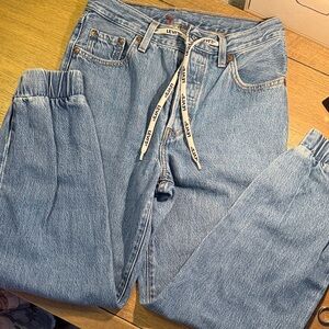 Rare Levi’s 501 Reworked Jeans Into Joggers and Draw string Shoelace Belt